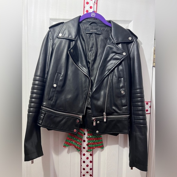 Black faux leather moto jacket. - Picture 1 of 5